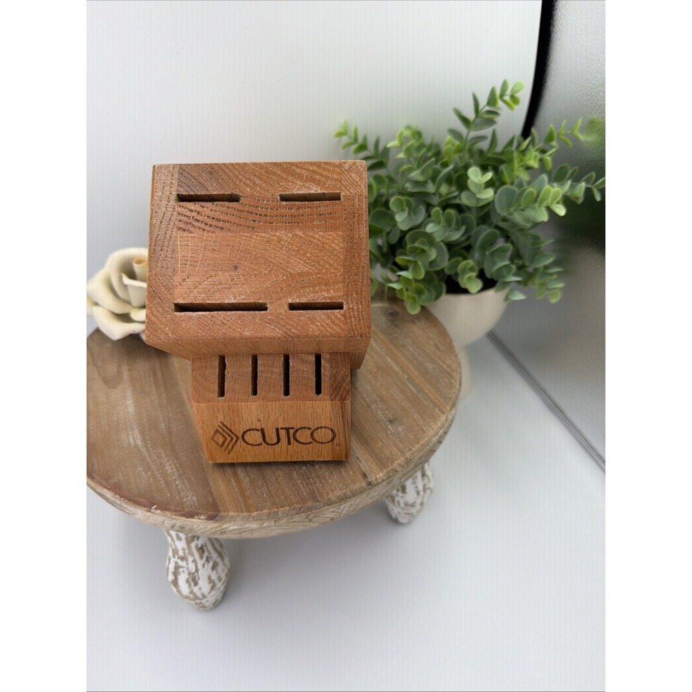 Cutco 8 Slot Wood Knife Storage Block Blonde Solid Oak Wood